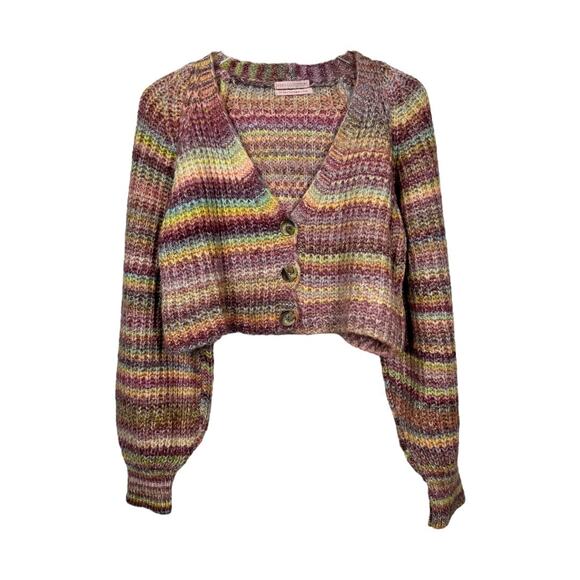 Urban Outfitters Hayley Button Front Cropped Cardigan Small Spacedye Rainbow - Picture 2 of 8